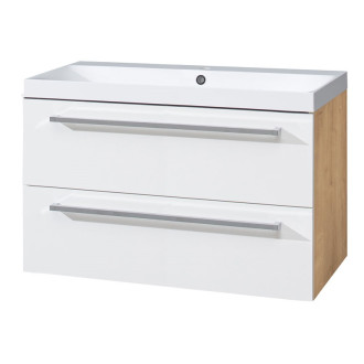 Bino, kúpeľňová skrinka, umývadlo z lit. mram, 110x578x460 mm, biela / dub Arlington CN672M