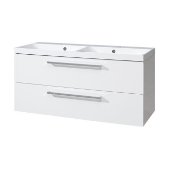 Bino, kúpeľňová skrinka s umývadlom z liateho mramoru, 1210x578x460 mm, biela lesk CN663M