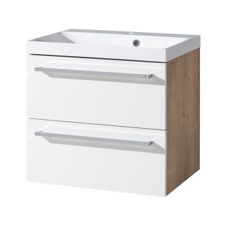 Bino, kúpeľňová skrinka, umývadlo z lit. mram, 610x578x460mm, biela lesk / dub Arlington CN670M