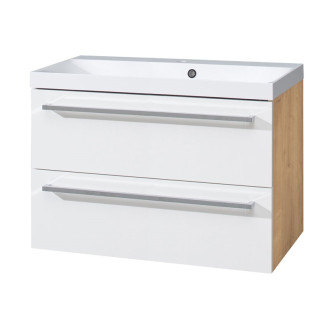 Bino, kúpeľňová skrinka, umývadlo z lit. mram, 810x578x460 mm, biela lesk / dub Arlington CN671M