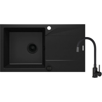 Deante EVORA Granitový drez a drezová batéria s flexi výpojom, čierna ZQJJN113