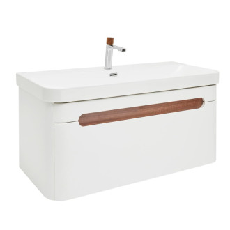 Kúpeľňová skrinka s umývadlom a batériou SAT Fusion 97,5x43x45 cm biela matná mat SATFUSION100WUBA