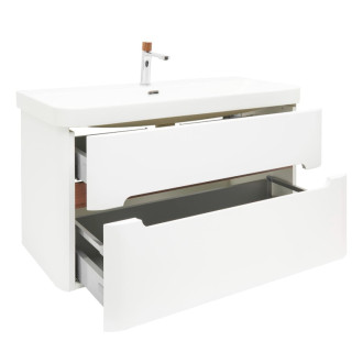 Kúpeľňová skrinka s umývadlom a batériou SAT Fusion 97,5x53x45 cm biela matná mat SATFUSION2100WMWBA