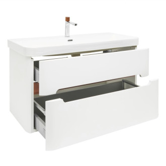 Kúpeľňová skrinka s umývadlom a batériou SAT Fusion 97,5x53x45 cm biela matná mat SATFUSION2100WUBA