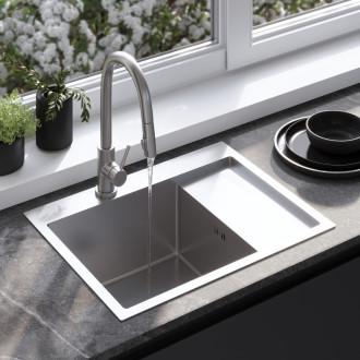 Oceľový drez Fín BRUSH NICKEL