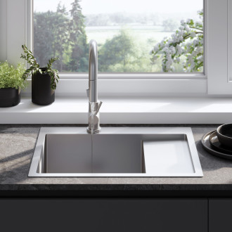 Oceľový drez Fín BRUSH NICKEL