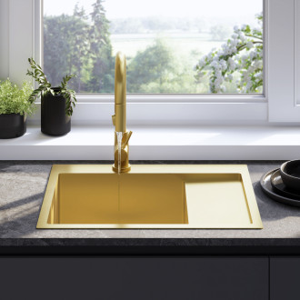 Oceľový drez Fín BRUSH GOLD