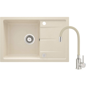 Deante set: granitový drez + drezová batéria s flex.ramín.+príslušenstvo, béžová ZRDG5113