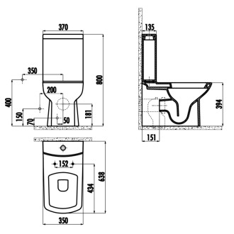LARA WC kombi, spodný/zadný odpad, čierna mat 60433