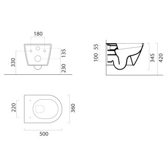 KUBE X závesná WC misa, GeniusFlush, 36x50cm, čierna dual-mat