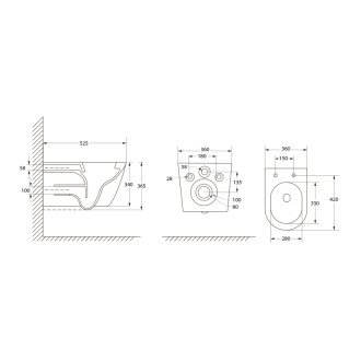 DENICA závesná WC misa, Vortex Rimless, 36x52cm, biela