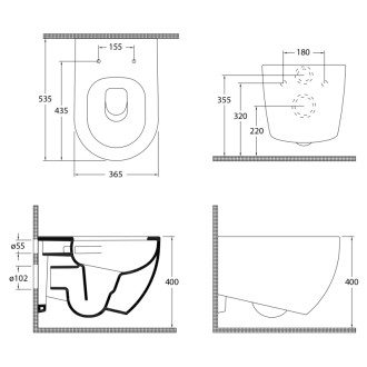 INFINITY závesná WC misa, Vortex Rimless, 36,5x53cm, biela