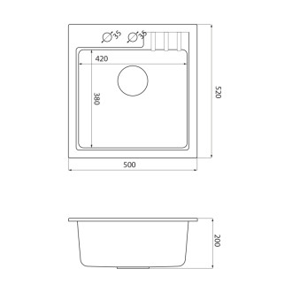 Granitový vstavaný drez mono, 50x52cm, čierna