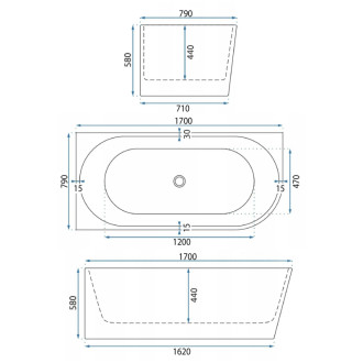 Rohová akrylátová vaňa Bellanto Slim 170 Ľavá
