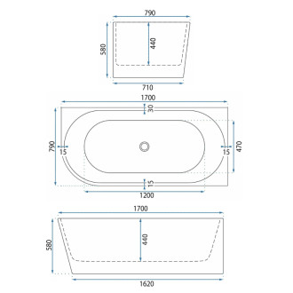 Rohová akrylátová vaňa Bellanto Slim 170 Pravá