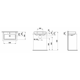Umývadlo na dosku Laufen Pro 60x38 cm otvor pre batériu uprostred H8179590001041