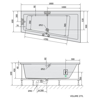 ANDRA R hydromasážna vaňa, 180x90x45cm, Highline Hydro, chróm 56846