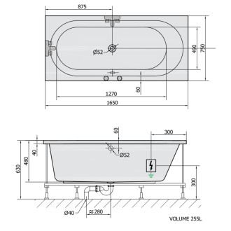 ASTRA B hydromasážna vaňa, 165x75x48cm, Highline Hydro, chróm 56864