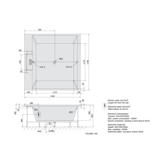 CAME hydromasážna vaňa, 175x175x50cm, Highline Hydro-Air, chróm 56883