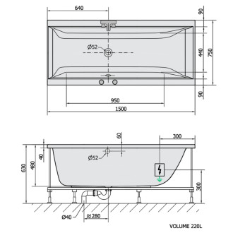 CLEO hydromasážna vaňa, 150x75x48cm, Active Hydro, chróm 56884