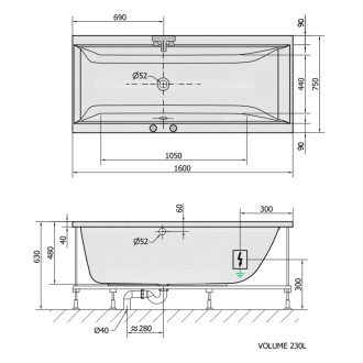 CLEO hydromasážna vaňa, 160x75x48cm, Attraction Hydro, chróm 56898