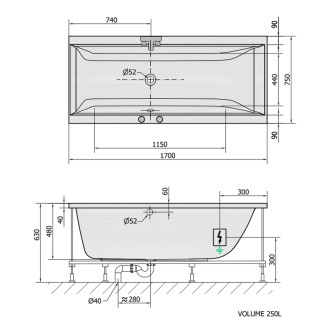 CLEO hydromasážna vaňa, 170x75x48cm, Highline Hydro, chróm 56912