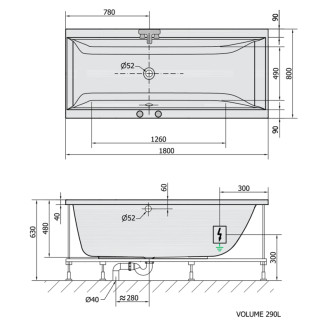 CLEO hydromasážna vaňa, 180x80x48cm, Highline Hydro-Air, chróm 56919