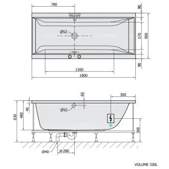 CLEO hydromasážna vaňa, 180x90x48cm, Attraction Hydro-Air, chróm 56923
