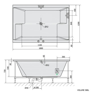 DUPLA hydromasážna vaňa, 180x120x54cm, Highline Hydro-Air, chróm 56937