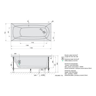 EBRO hydromasážna vaňa, 170x75x39cm, Active Hydro, chróm 56938