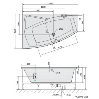 EVIA L hydromasážna vaňa, 160x100x47cm, Attraction Hydro-Air, chróm 56947