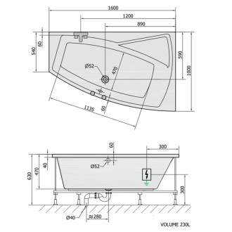 EVIA R hydromasážna vaňa, 160x100x47cm, Highline Hydro-Air, chróm 56955