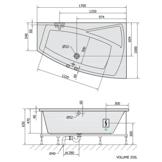 EVIA R hydromasážna vaňa, 170x100x47cm, Attraction Hydro-Air, chróm 56965