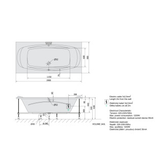 GARDA hydromasážna vaňa, 190x90x44cm, Highline Hydro-Air, chróm 56979