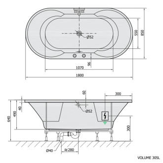 IO hydromasážna vaňa, 180x85x49cm, Active Hydro, chróm 56980