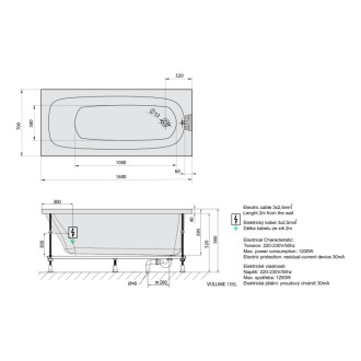 LAURA hydromasážna vaňa, 160x70x39cm, Active Hydro-Air, chróm 56999
