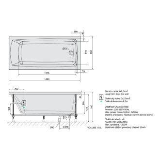 LILY hydromasážna vaňa, 140x70x39cm, Attraction Hydro, chróm 57018