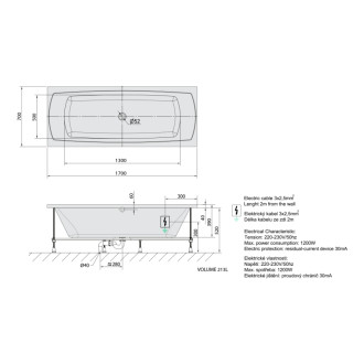 LILY hydromasážna vaňa, 170x70x39cm, Active Hydro, chróm 57028