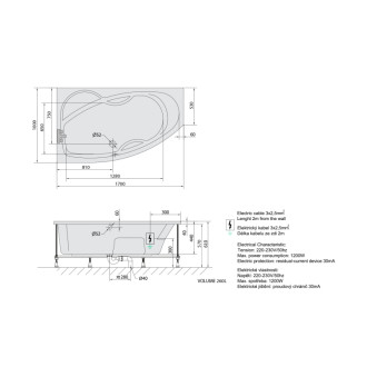 MAMBA L hydromasážna vaňa, 170x100x44cm, Highline Hydro-Air, chróm 57069