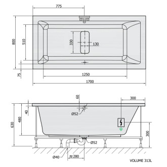 MARLENE hydromasážna vaňa, 170x80x48cm, Active Hydro-Air, chróm 57077