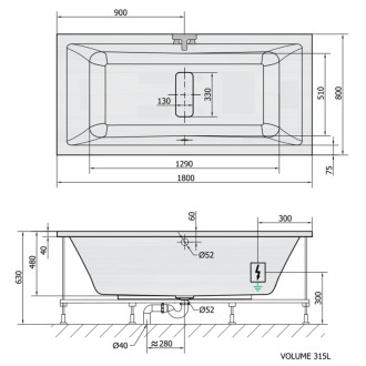 MARLENE hydromasážna vaňa, 180x80x48cm, Highline Hydro, chróm 57086