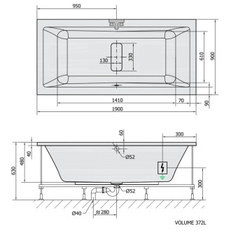 MARLENE hydromasážna vaňa, 190x90x48cm, Active Hydro, chróm 57088