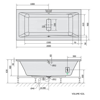 MARLENE hydromasážna vaňa, 200x90x48cm, Attraction Hydro-Air, chróm 57097