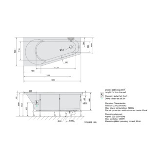 PROJEKTA L hydromasážna vaňa, 160x80x44cm, Highline hydro-Air, chróm 57147