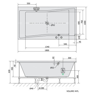 QUEST hydromasážna vaňa, 180x100x49cm, Attraction Hydro, chróm 57156