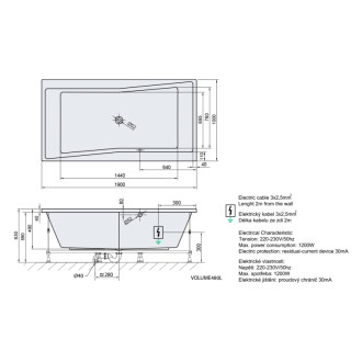 QUEST hydromasážna vaňa, 190x100x49cm, Active Hydro, chróm 57160