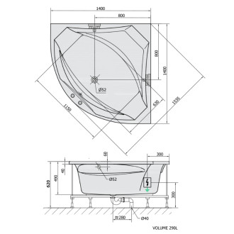 ROSANA hydromasážna vaňa, 140x140x49cm, Highline Hydro-Air, chróm 57171