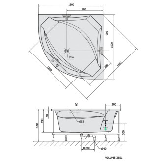 ROSANA hydromasážna vaňa, 150x150x49cm, Active Hydro-Air, chróm 57173
