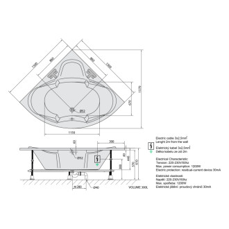 SIMONA hydromasážna vaňa, 150x150x44cm, Highline Hydro, chróm 57200