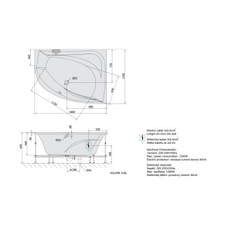 TANYA R hydromasážna vaňa, 160x120x49cm, Attraction Hydro-Air, chróm 57235